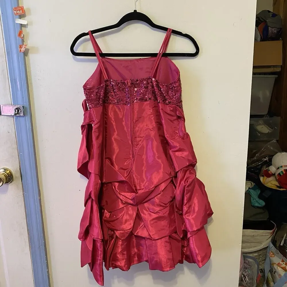 ShariGirl Dress 14 Fuchsia Satin Bow Festive Wedding Holiday Party Dance Formal